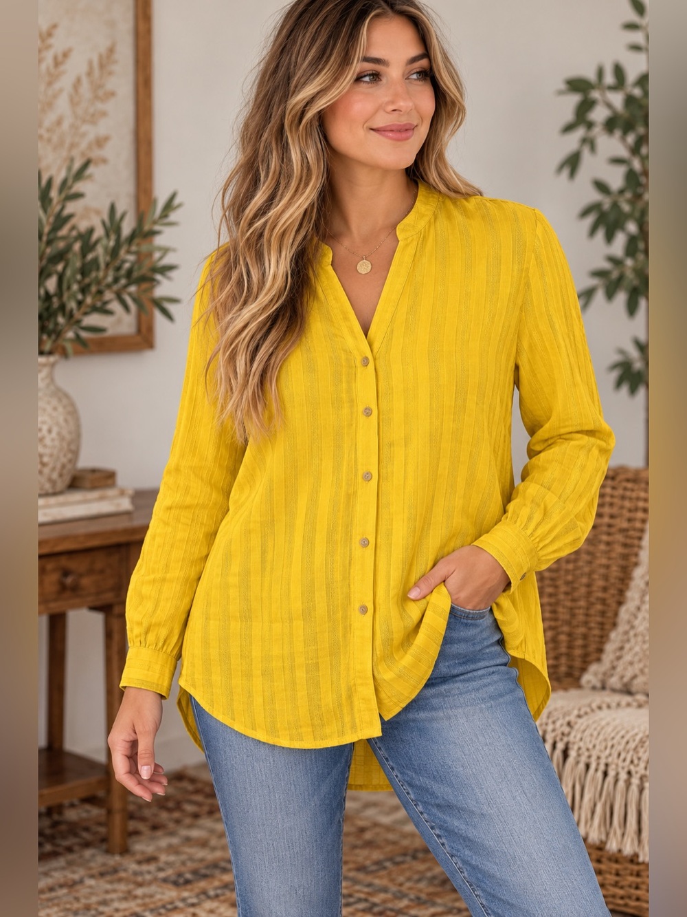Sundance Yellow Textured Button-Down Shirt